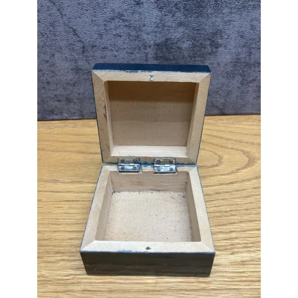 Wooden Trinket Jewelry Box‎ w/ Hinged Lid Floral Design